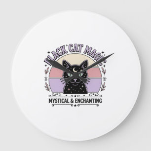 Zwarte Kat Magische Kat Zwarte Kat Vintage Vector Grote Klok