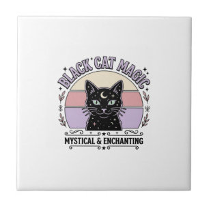 Zwarte Kat Magische Kat Zwarte Kat Vintage Vector  Tegeltje