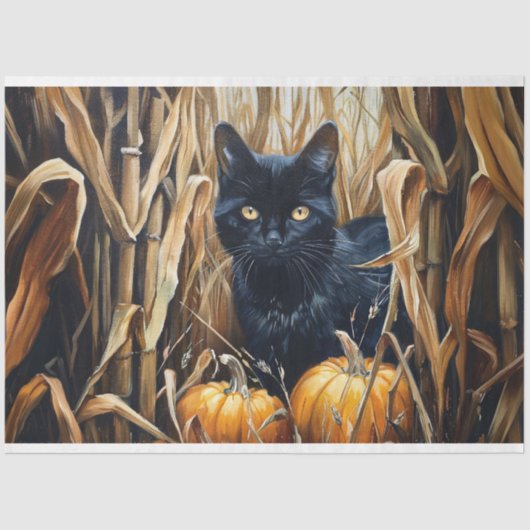 Zwarte kat maïs veld pompoenen decoupage tissuepapier (Voorkant)
