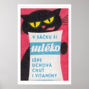 Zwarte Kat Matchbox Kunstprint, Tsjechoslowaaks Poster