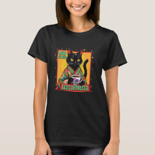 Zwarte Kat Meer Espresso Minder Depresso Japanse K T-shirt