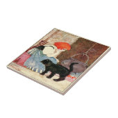 Zwarte kat Meisje met rood haar Sowerby Tegeltje (Zijkant)
