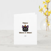 Zwarte Kat Meow-A-Ween Verticale Wenskaart Kaart (Gele Bloem)
