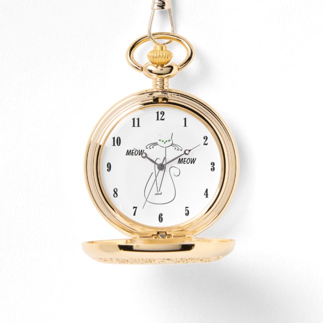 Zwarte kat Meow Meow Aangepaste tekst Groene ogen Horloge (Voorkant)