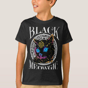 Zwarte Kat Meowgische Halloween Heks Hekserij T-shirt