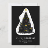 Zwarte kat Meowy kerstboom Feestdagenkaart (Voorkant)