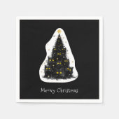 Zwarte kat Meowy kerstboom Servet (Voorkant)