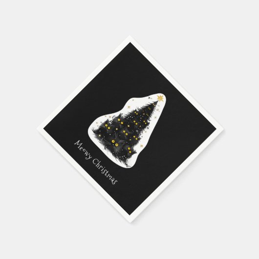 Zwarte kat Meowy kerstboom Servet (Hoek)