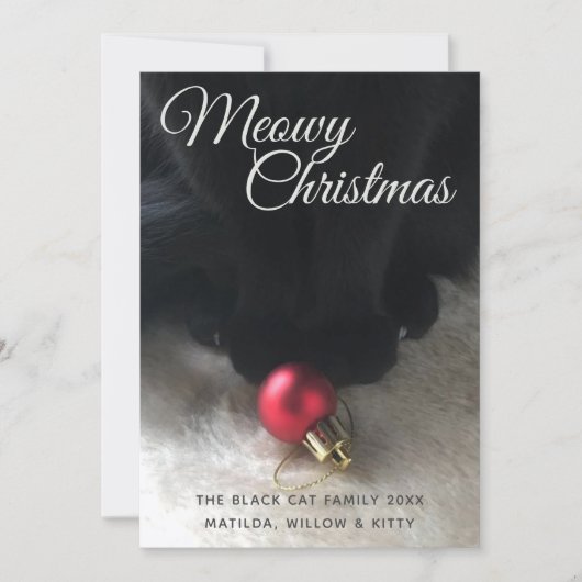 Zwarte kat Meowy-kerstfeestkaart (Voorkant)