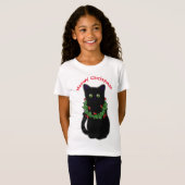 Zwarte kat | Meowy Kerstmis | Holly garland T-shirt (Voorkant volledig)