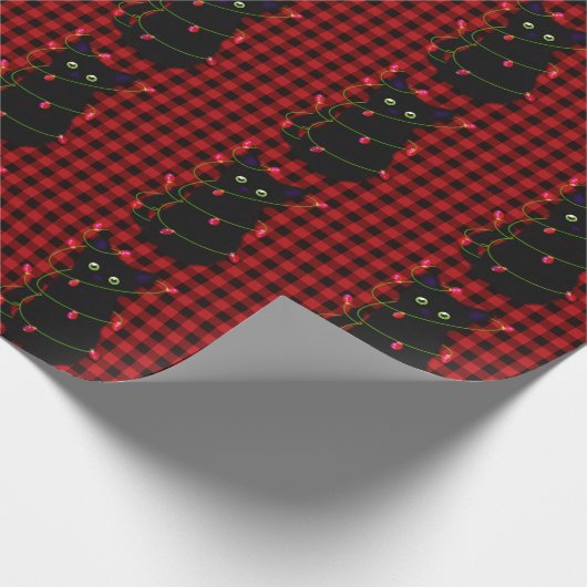 Zwarte kat | Meowy Kerstmis | Kronkellicht Cadeaupapier (Hoek)