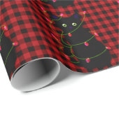 Zwarte kat | Meowy Kerstmis | Kronkellicht Cadeaupapier (Rol Hoek)