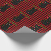 Zwarte kat | Meowy Kerstmis | Kronkellicht Cadeaupapier (Hoek)