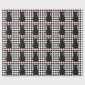 Zwarte kat Meowy Kerstmis twinkle lichten gingham Cadeaupapier (Vlak)