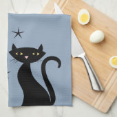 Zwarte kat met 1950-stijl, blauw theedoek (Quarter Fold)