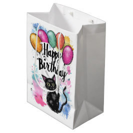Zwarte Kat met Ballonnen Medium Cadeauzakje