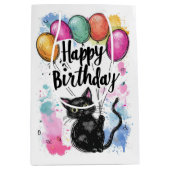 Zwarte kat met ballonnen medium cadeauzakje (Voorkant)