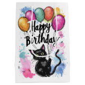 Zwarte kat met ballonnen medium cadeauzakje (Achterkant)