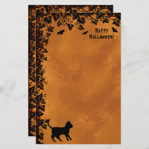 Zwarte Kat met Bat, Happy Halloween. Briefpapier