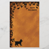 Zwarte Kat met Bat, Happy Halloween. Briefpapier (Achterkant)
