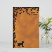 Zwarte Kat met Bat, Happy Halloween. Briefpapier (Staand voorkant)