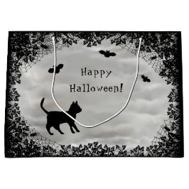 Zwarte Kat met Bat, Happy Halloween. Groot Cadeauzakje