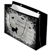 Zwarte Kat met Bat, Happy Halloween. Groot Cadeauzakje (Voorkant Gekanteld)