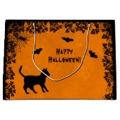 Zwarte Kat met Bat, Happy Halloween. Groot Cadeauzakje (Voorkant)
