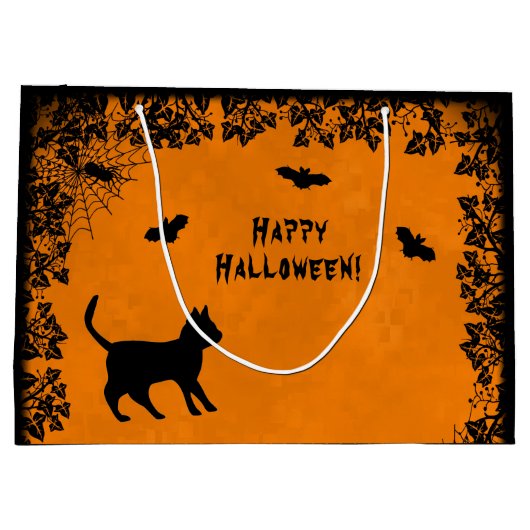 Zwarte Kat met Bat, Happy Halloween. Groot Cadeauzakje (Achterkant)