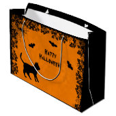 Zwarte Kat met Bat, Happy Halloween. Groot Cadeauzakje (Achterkant Gekanteld)