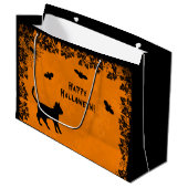 Zwarte Kat met Bat, Happy Halloween. Groot Cadeauzakje (Voorkant Gekanteld)