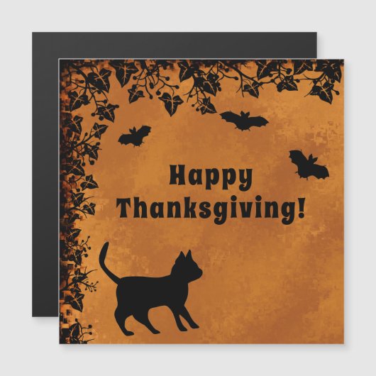 Zwarte Kat met Bat, Happy Thanksgiving (Voorkant / Achterkant)