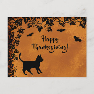 Zwarte Kat met Bat, Happy Thanksgiving Briefkaart