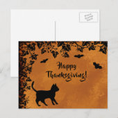 Zwarte Kat met Bat, Happy Thanksgiving Briefkaart (Voorkant / Achterkant)