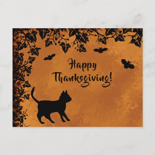 Zwarte Kat met Bat, Happy Thanksgiving Briefkaart (Voorkant)
