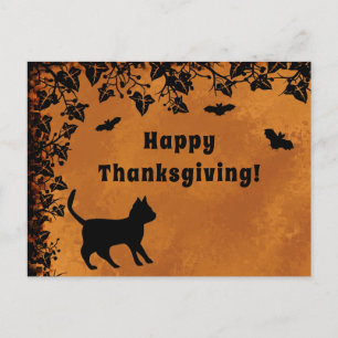 Zwarte Kat met Bat, Happy Thanksgiving Briefkaart