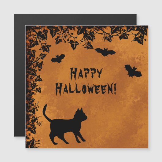 Zwarte kat met biet, Happy Halloween (Voorkant / Achterkant)