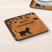 Zwarte kat met biet, Happy Halloween Bier Onderzetter (Linkerzijde)