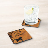 Zwarte kat met biet, Happy Halloween Bier Onderzetter (Rechterzijde)