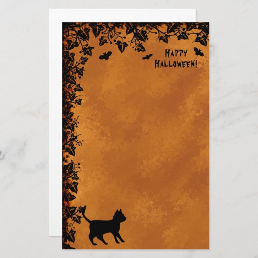 Zwarte kat met biet, Happy Halloween Briefpapier (Voorkant / Achterkant)
