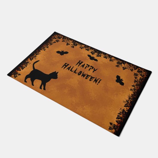 Zwarte kat met biet, Happy Halloween Deurmat (Schuin)