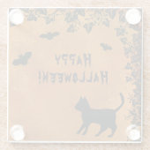 Zwarte kat met biet, Happy Halloween Glazen Onderzetter (Achterkant)