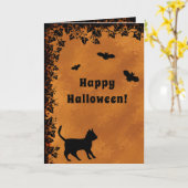 Zwarte kat met biet, Happy Halloween Kaart (Gele Bloem)