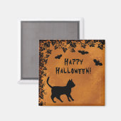 Zwarte kat met biet, Happy Halloween Magneet (Voorkant / Achterkant)