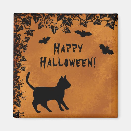 Zwarte kat met biet, Happy Halloween Magneet (Voorkant)
