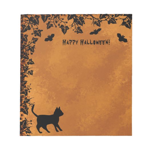 Zwarte kat met biet, Happy Halloween Notitieblok (Voorkant)