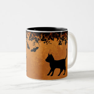 Zwarte kat met biet, Happy Halloween Tweekleurige Koffiemok