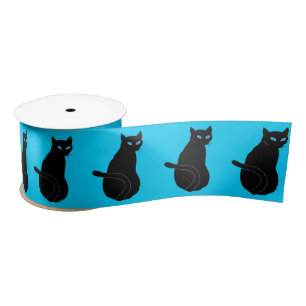 Zwarte Kat met blauw oogstlint - Aangepaste kleure Satijnen Lint