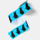 Zwarte Kat met blauw oogstlint - Aangepaste kleure Satijnen Lint (Achterkant)
