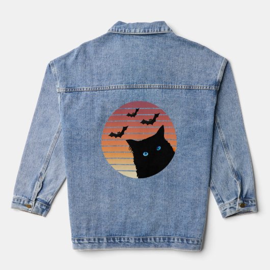 Zwarte Kat met Blauwe Ogen Denim Jacket (Achterkant)
